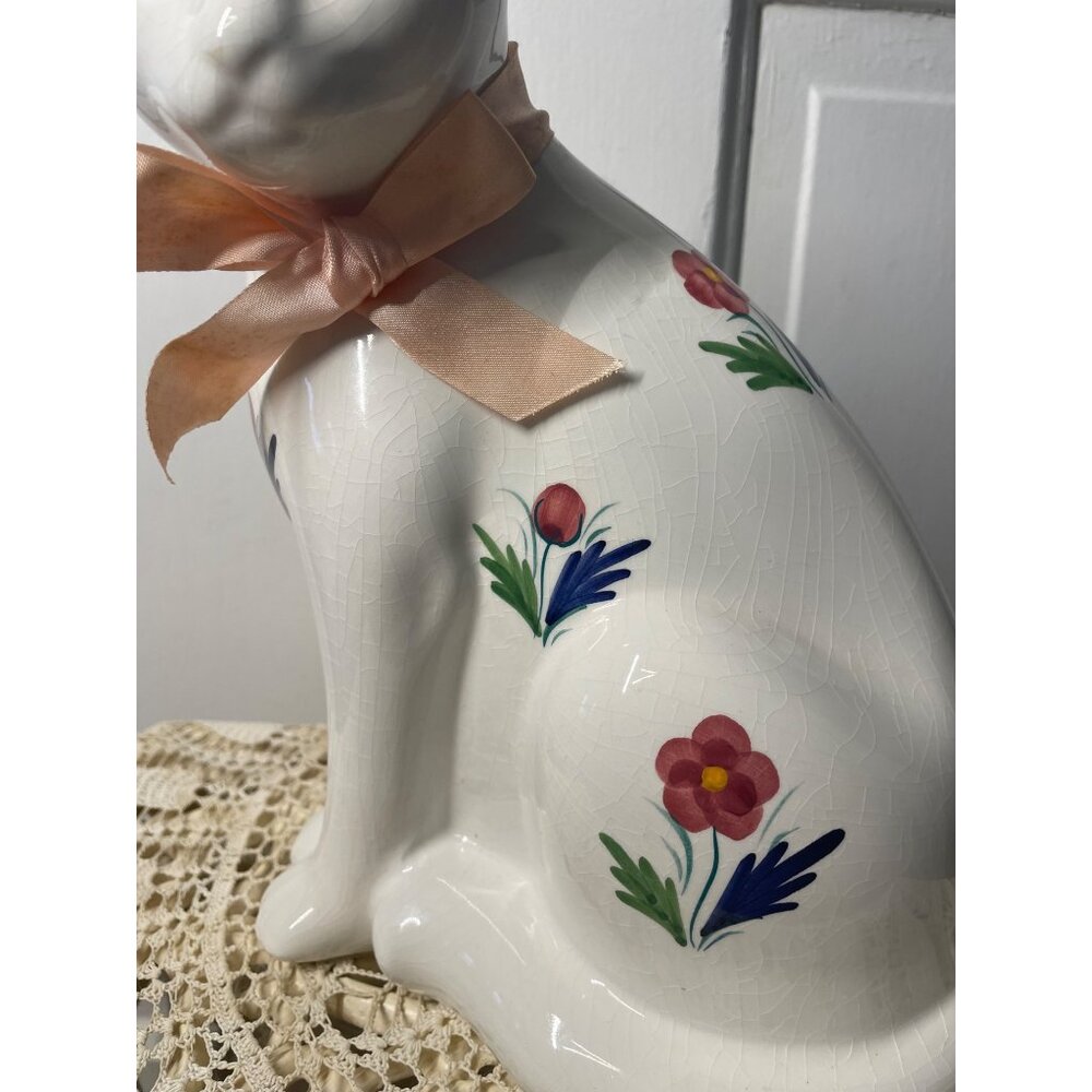 Vintage ELPA Alcobaca Portugal White Ceramic Cat Blue Glass Eyes - Picture 13 of 14
